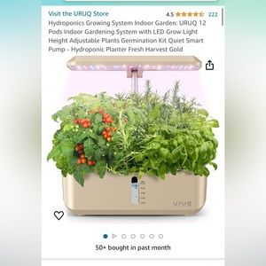 URUQ Hydroponics Growing Kit with Aero Garden Seed Pods- BRAND NEW IN BOX, Gold